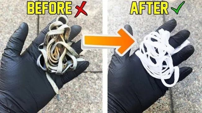 Dây giày trắng bẩn và sau khi được giặt sạch