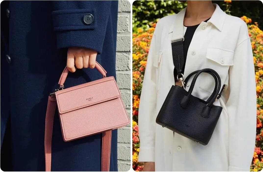 Túi mini da thuần chay màu hồng và đen