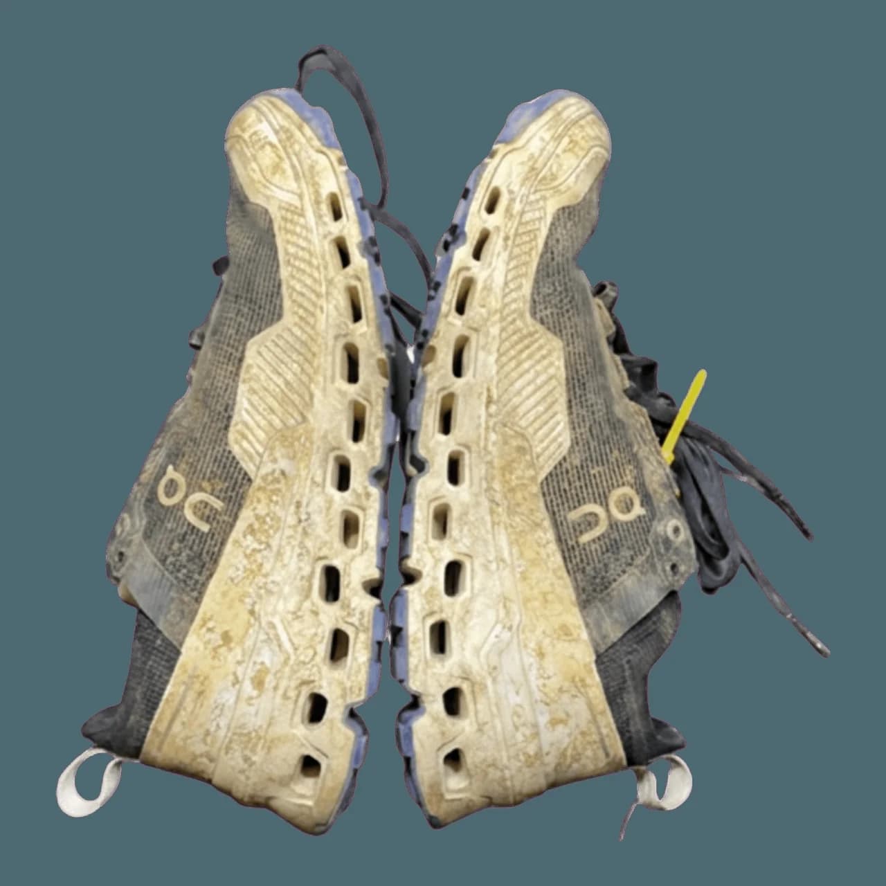 On Cloud running shoe before and after mud stain cleaning trước