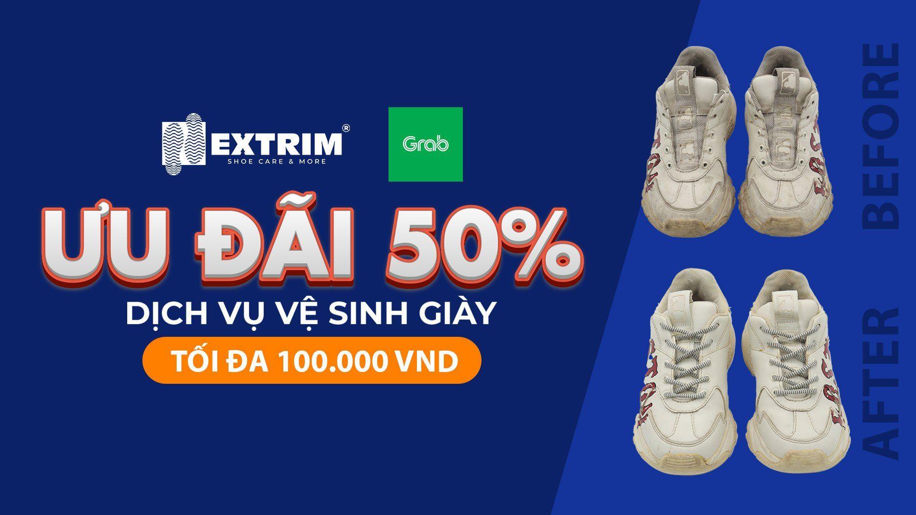 EXTRIM và GRAB hợp tác với ưu đãi 50% dịch vụ Vệ sinh giày trên GrabRewards