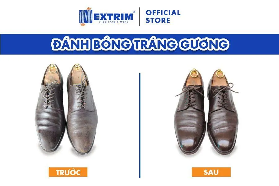 Dress shoes before and after a deep clean and polish